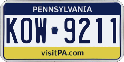 PA license plate KOW9211