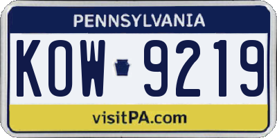 PA license plate KOW9219