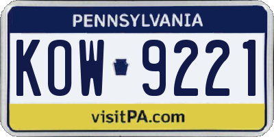 PA license plate KOW9221