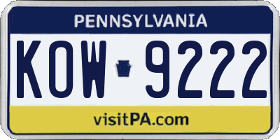 PA license plate KOW9222
