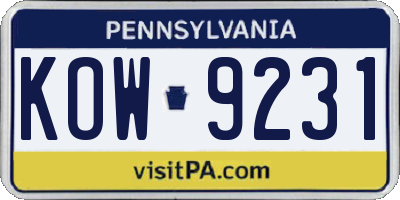 PA license plate KOW9231