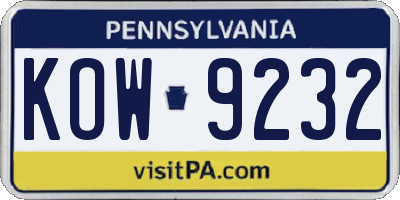 PA license plate KOW9232
