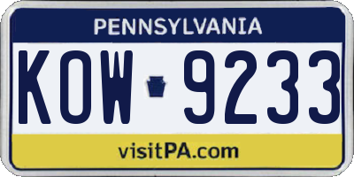 PA license plate KOW9233