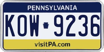 PA license plate KOW9236