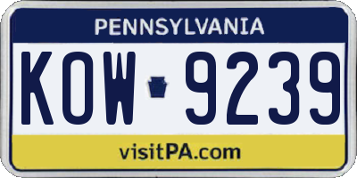 PA license plate KOW9239