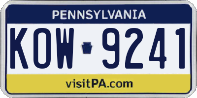 PA license plate KOW9241