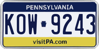 PA license plate KOW9243