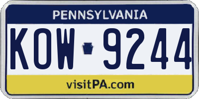 PA license plate KOW9244