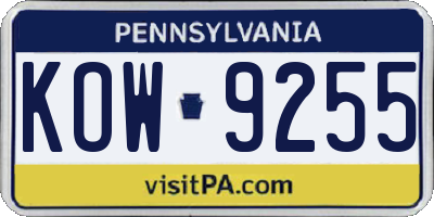 PA license plate KOW9255