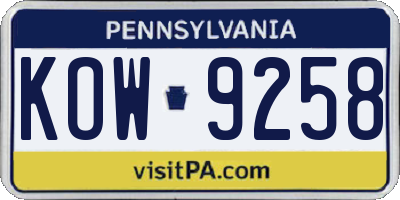 PA license plate KOW9258