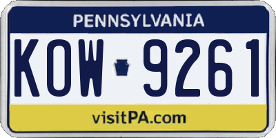 PA license plate KOW9261