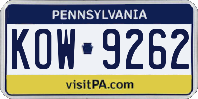 PA license plate KOW9262