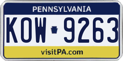 PA license plate KOW9263