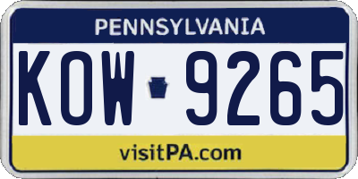 PA license plate KOW9265