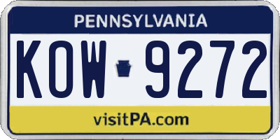 PA license plate KOW9272
