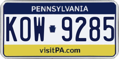 PA license plate KOW9285