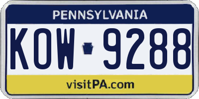PA license plate KOW9288