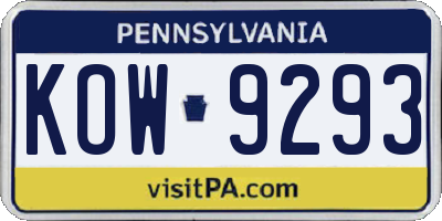 PA license plate KOW9293