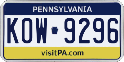 PA license plate KOW9296