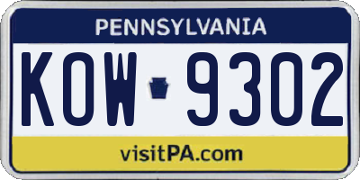 PA license plate KOW9302