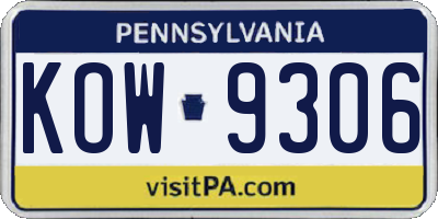 PA license plate KOW9306