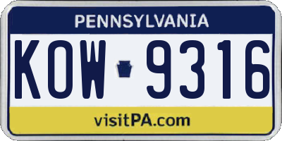 PA license plate KOW9316