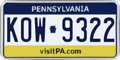 PA license plate KOW9322