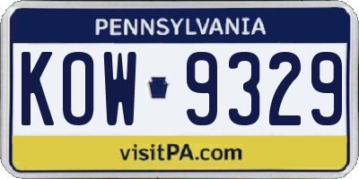PA license plate KOW9329