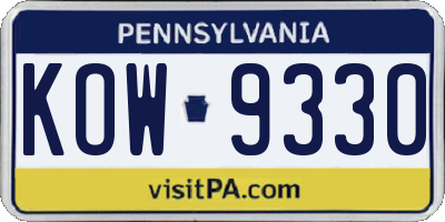 PA license plate KOW9330
