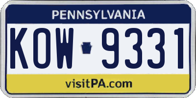 PA license plate KOW9331