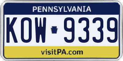 PA license plate KOW9339