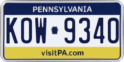 PA license plate KOW9340