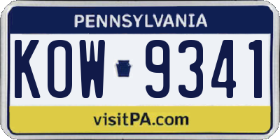 PA license plate KOW9341