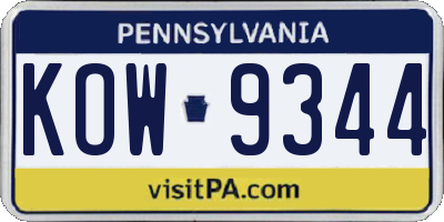 PA license plate KOW9344