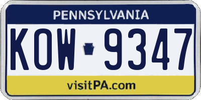 PA license plate KOW9347