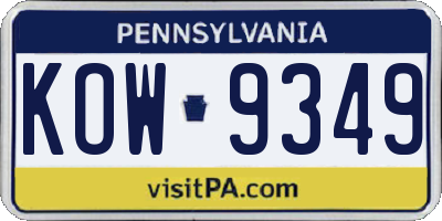 PA license plate KOW9349