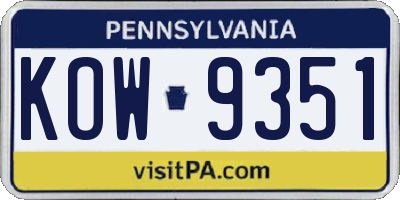 PA license plate KOW9351