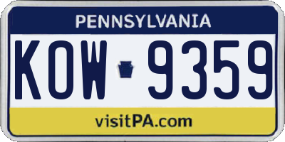 PA license plate KOW9359