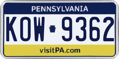 PA license plate KOW9362