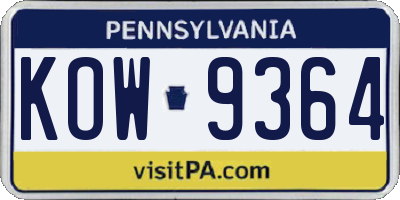 PA license plate KOW9364