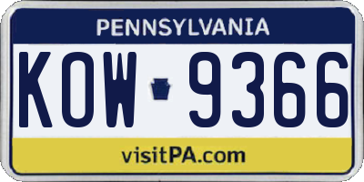 PA license plate KOW9366