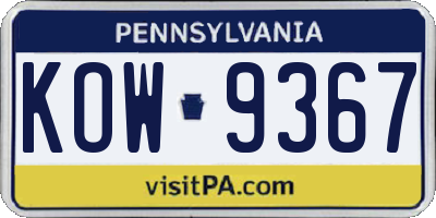 PA license plate KOW9367