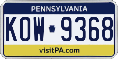 PA license plate KOW9368