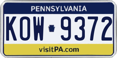 PA license plate KOW9372