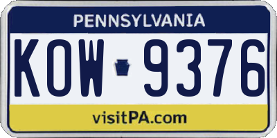 PA license plate KOW9376