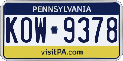 PA license plate KOW9378