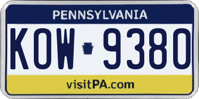 PA license plate KOW9380