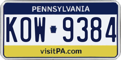 PA license plate KOW9384