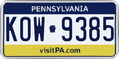 PA license plate KOW9385
