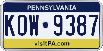 PA license plate KOW9387